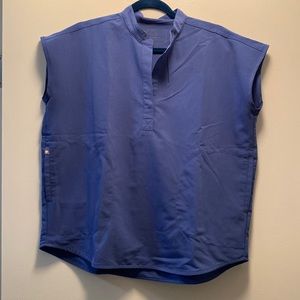 Womens Figs Rafaela oversized scrub top, small denim blue